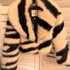 Zebra Print Faux Fur Jacket